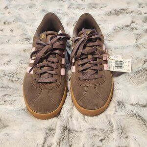 Adidas VL Court 3.0 Sneakers – Brown & Pink Suede | Women’s Size 8.5 | NWT